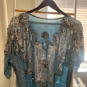 Elegant Blue Sequin Blouse